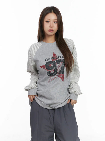 raglan-stripe-graphic-long-sleeve-cj512 / Gray