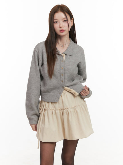 solid-knit-buttoned-sweater-od418 / Gray