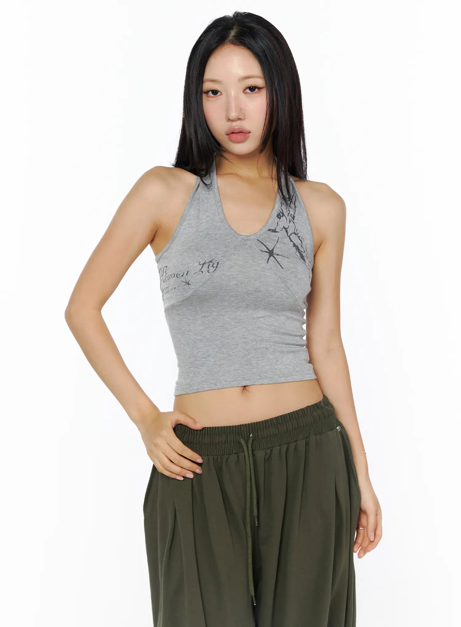 graphic-halter-neck-crop-top-cu512 / Gray