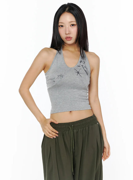 graphic-halter-neck-crop-top-cu512 / Gray