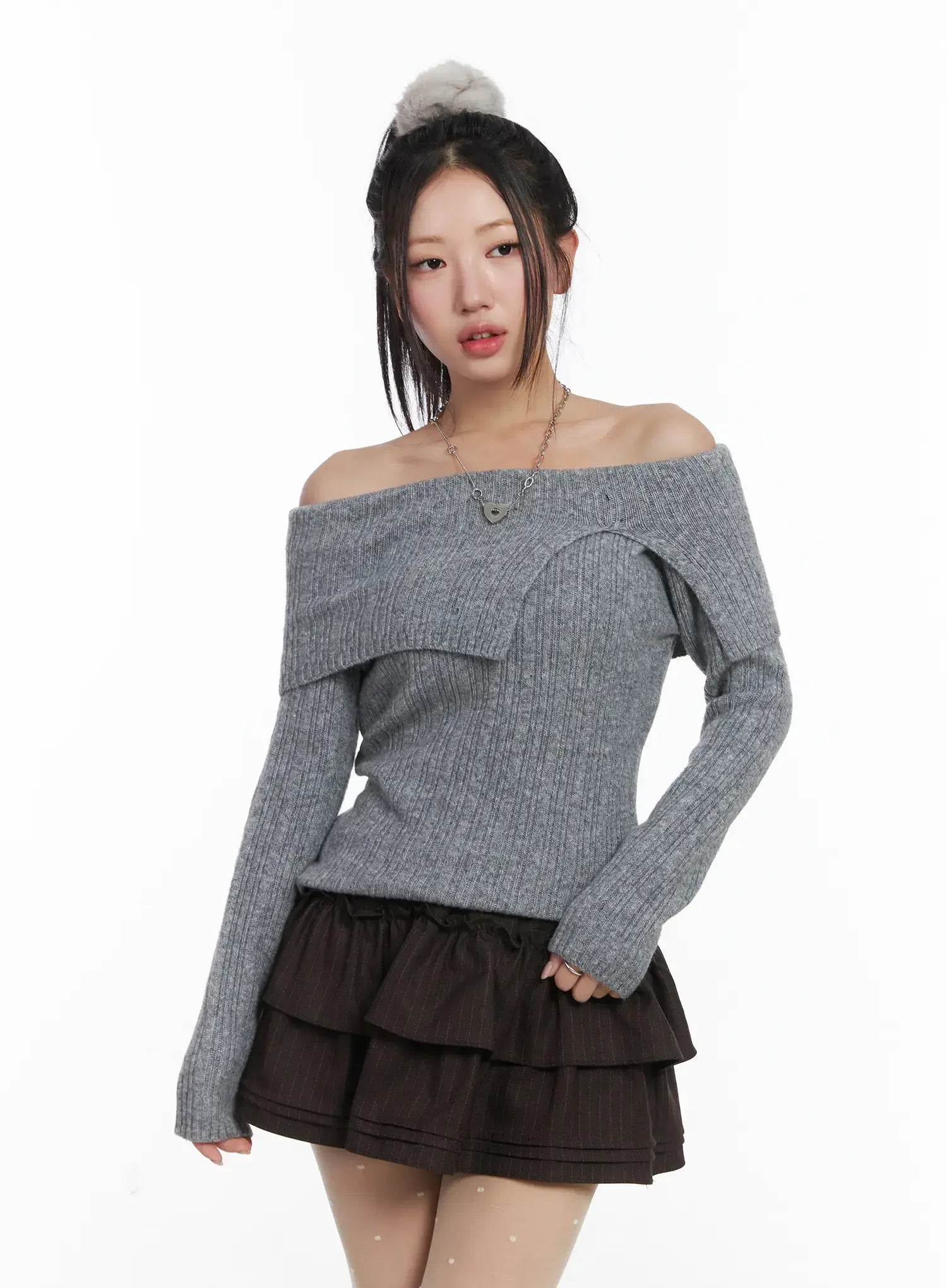 cozy-ribbed-relaxed-neck-knit-top-cd530 / Gray
