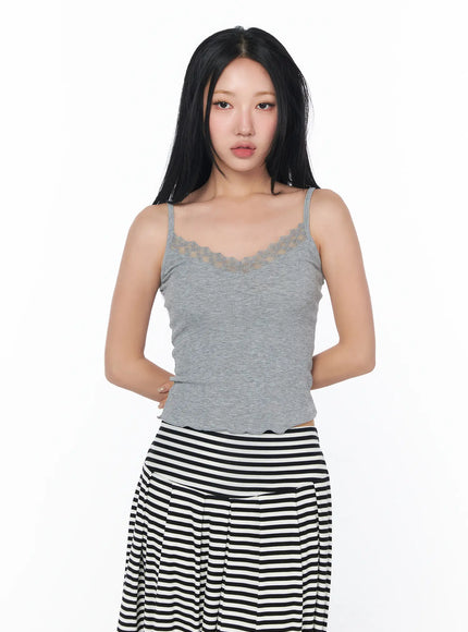 lace-trim-ribbed-cami-cy512 / Gray