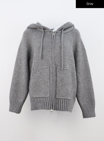 oversized-two-way-zip-up-hoodie-sweater-cn303 / Gray