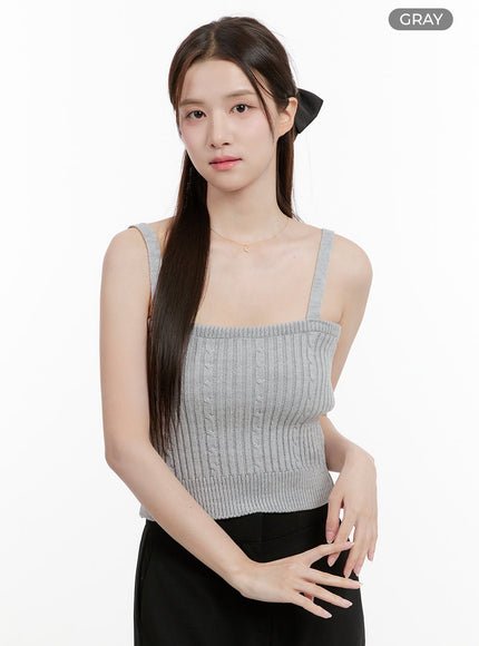 cable-knit-square-neck-sleeveless-top-og428 / Gray