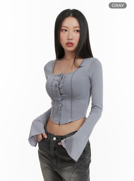 buttoned-square-neck-crop-top-ca415 / Gray