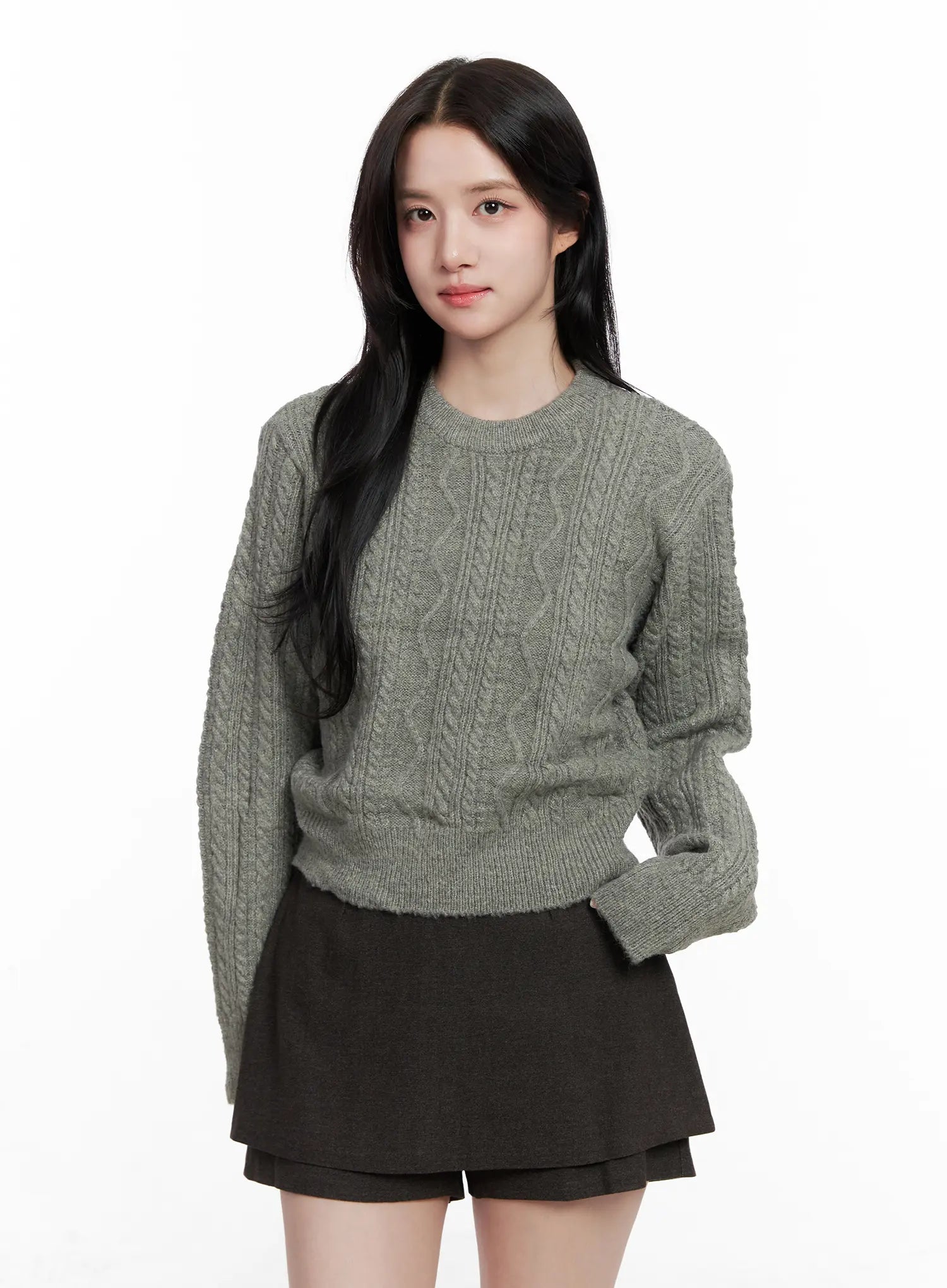 cable-knit-crop-knit-top-co524 / Gray