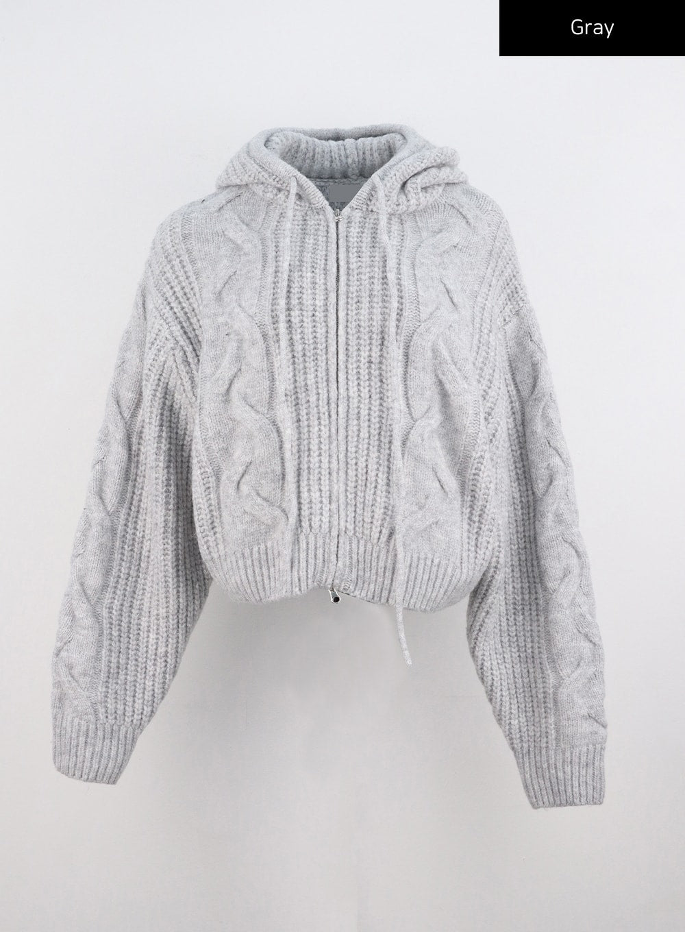 cable-knit-hooded-zip-up-sweater-co306 / Gray