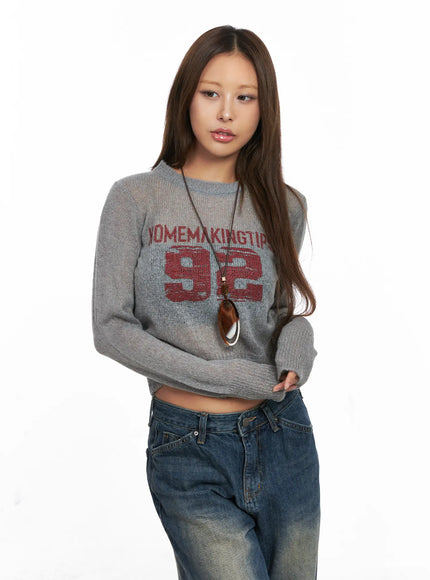 sheer-graphic-cropped-sweater-co510 / Gray