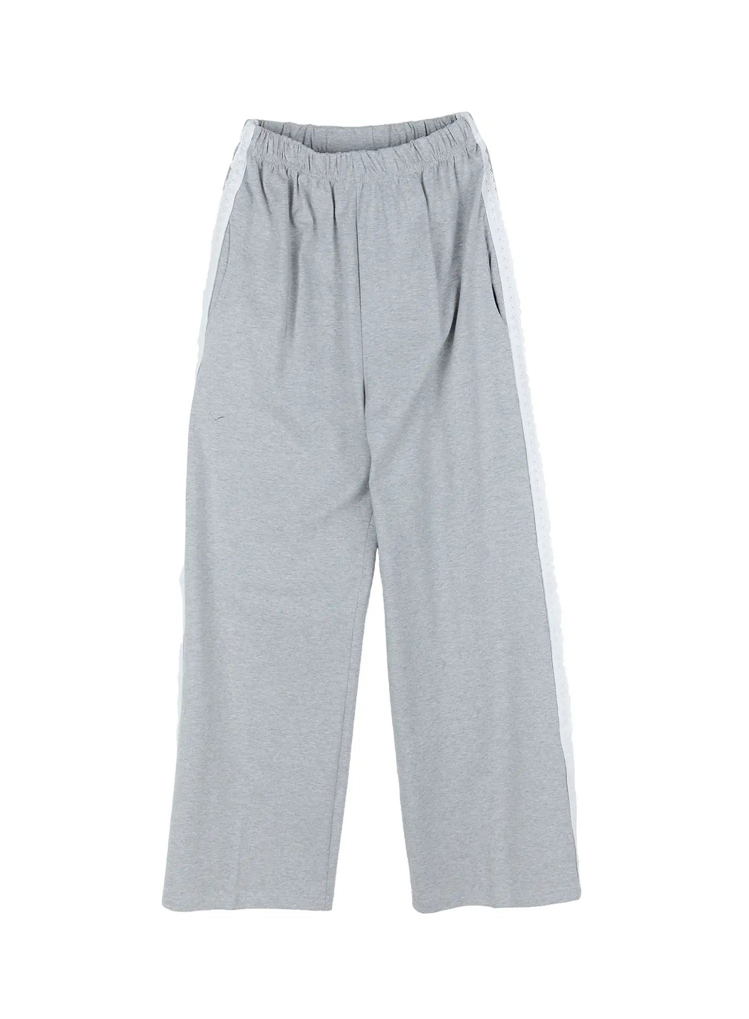 lace-trim-wide-leg-sweatpants-cg511 / Gray