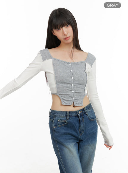 contrasting-long-sleeve-crop-top-cg420 / Gray