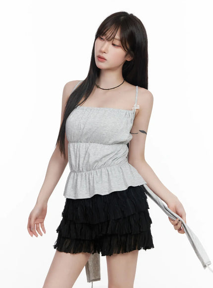 ribbon-strap-tank-top-cf523 / Gray