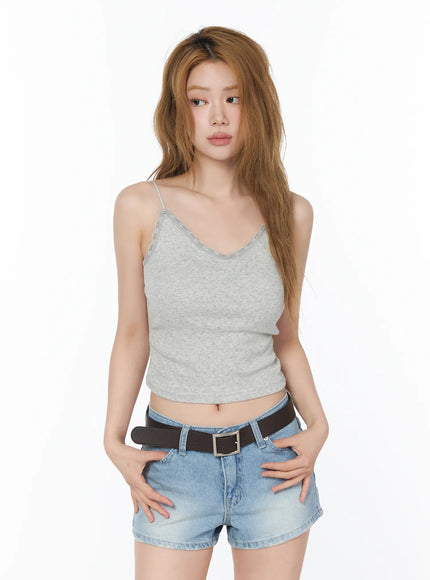 lace-trim-cami-top-cy505 / Gray