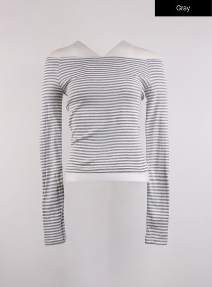 boat-neck-stripe-tee-oj431 / Gray