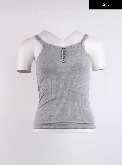 buttoned-lace-tank-top-cj424 / Gray