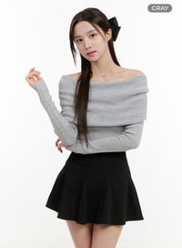 off-shoulder-knit-sweater-og429 / Gray