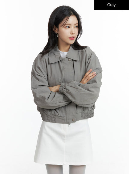 zip-up-crop-bomber-jacket-of408 / Gray