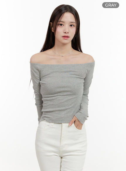 basic-slim-off-shoulder-top-og429 / Gray