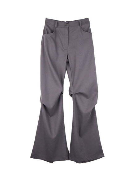 pintuck-wool-blend-flared-pants-cn421 / Gray