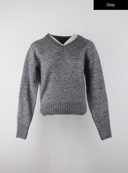 v-neck-sweater-oj404 / Gray