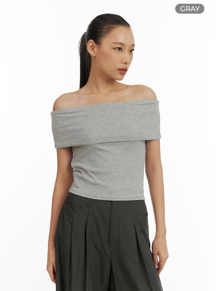 off-shoulder-solid-top-cu414 / Gray