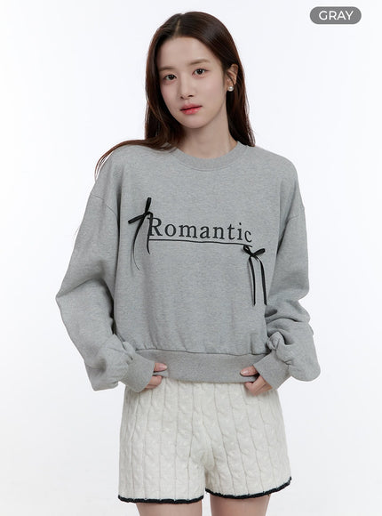 cozy-ribbon-lettering-sweatshirt-oo407 / Gray