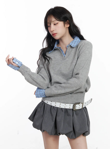 contrast-collar-knit-sweater-cj527 / Gray