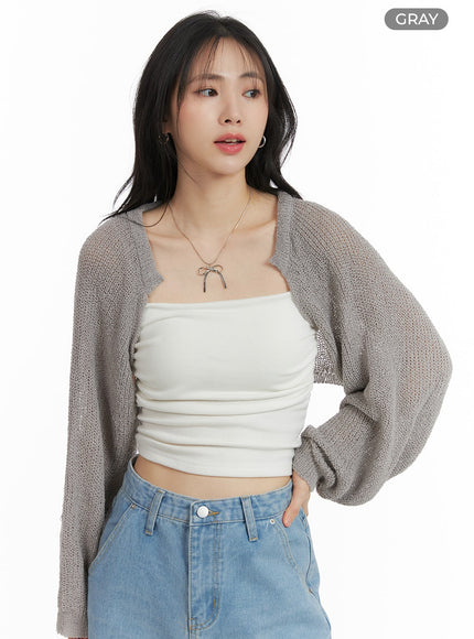 hollow-out-knit-bolero-om412 / Gray