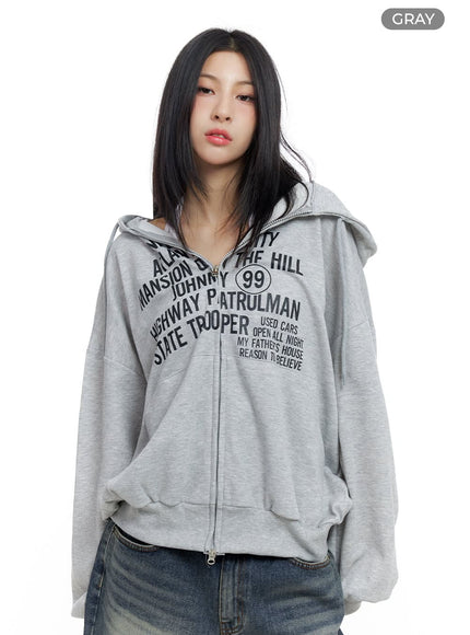 oversized-graphic-zip-up-hoodie-co425 / Gray