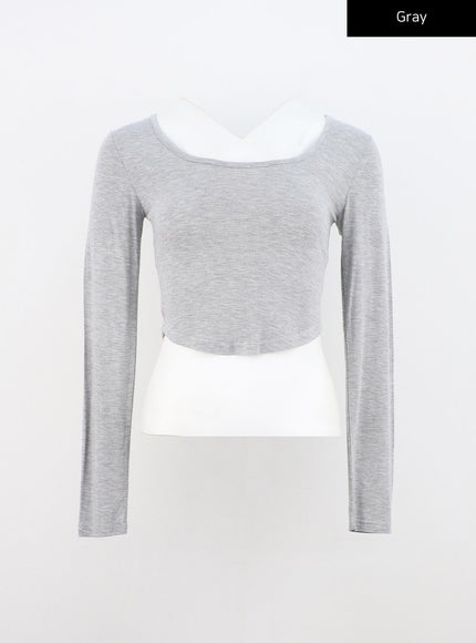 basic-u-neck-long-sleeve-crop-tee-cn303 / Gray