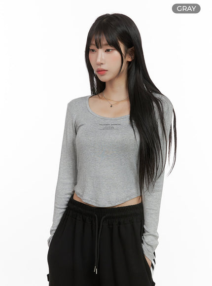 u-neck-slim-fit-crop-tee-cg430 / Gray