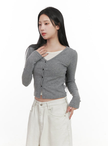 classic-buttoned-crop-cardigan-cj516 / Gray