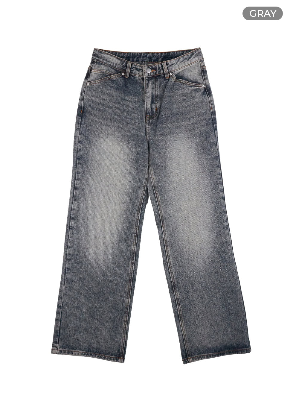 Mandy Washed Cotton Wide Leg Jeans OO401 in Gray, size L