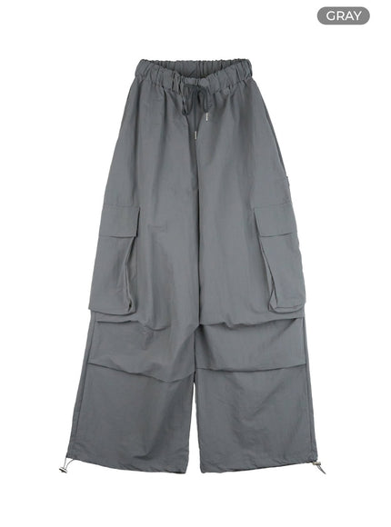 nylon-wide-fit-cargo-pants-cl424 / Gray