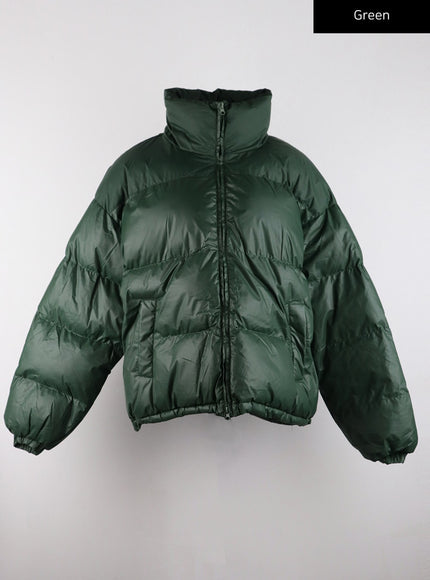 half-neck-puffer-jacket-unisex-cd308 / Green