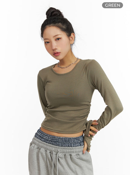 solid-long-sleeve-crop-top-cm408 / Green