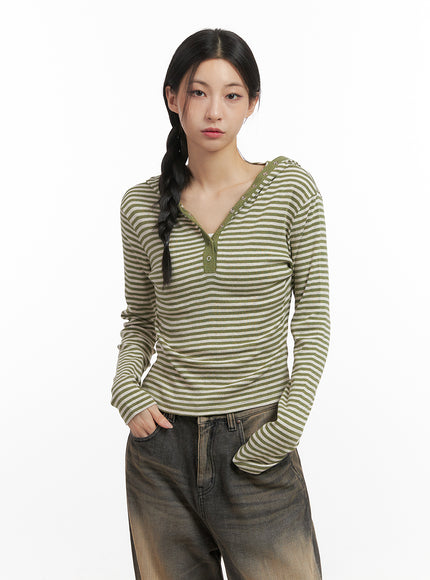 stripe-hooded-crop-top-cn428 / Green