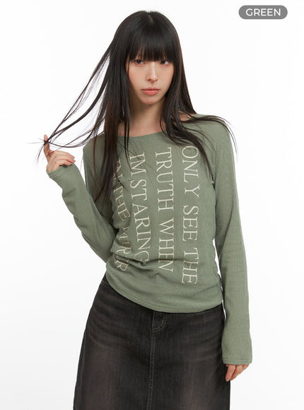 sheer-lettered-long-sleeve-cg419 / Green