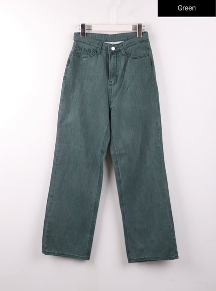 washed-straight-leg-pants-of405 / Green