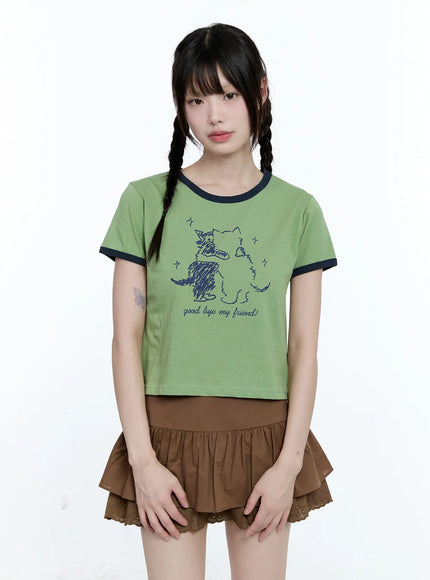 dual-tone-kitty-graphic-top-cg511 / Green