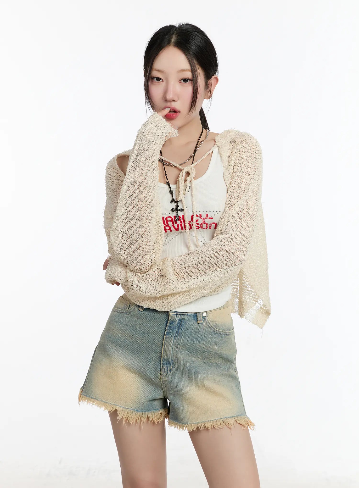 mesh-knit-bolero-jacket-cm511 / Light beige