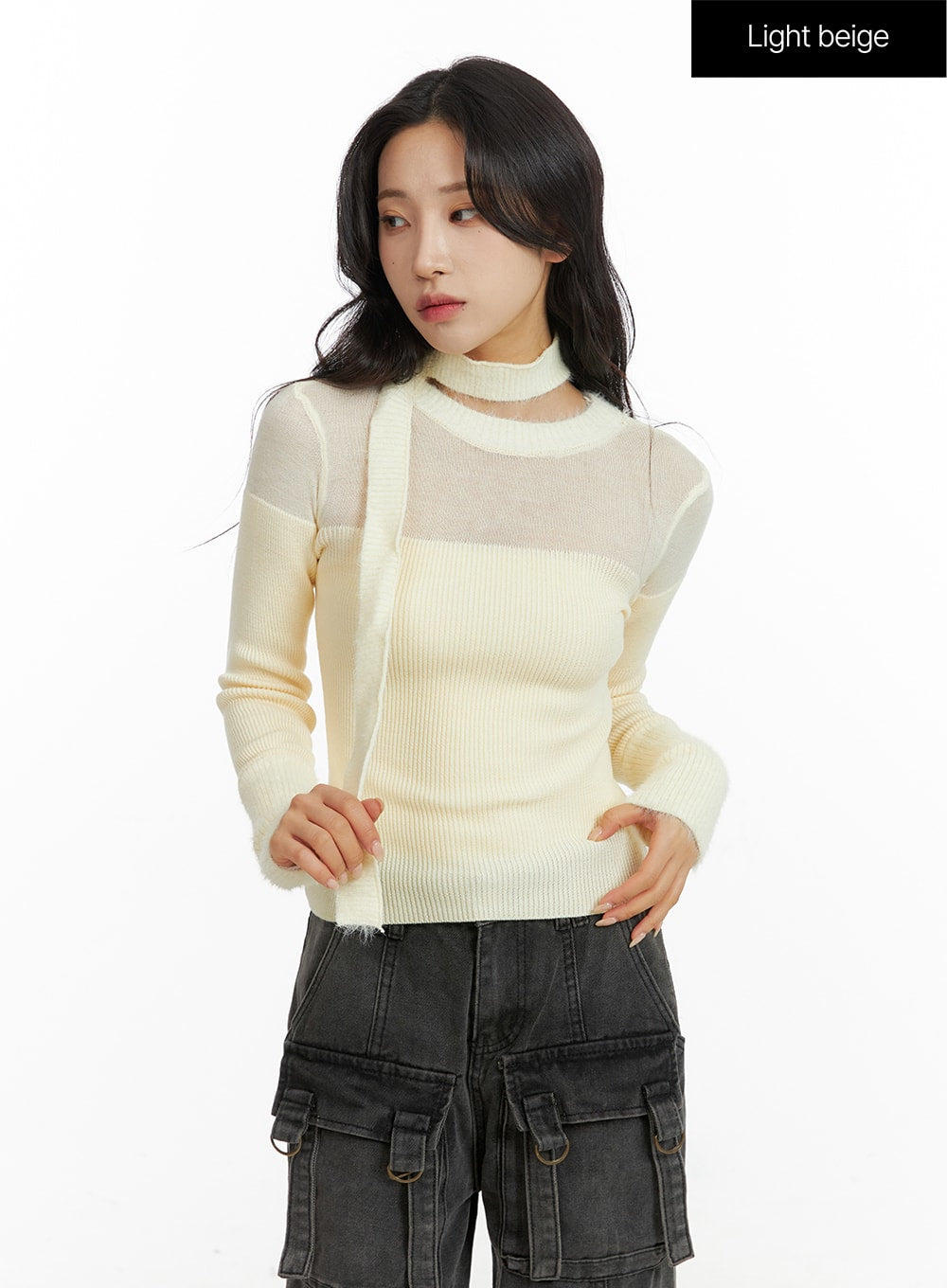 Sheer Knitted Turtle Neck White