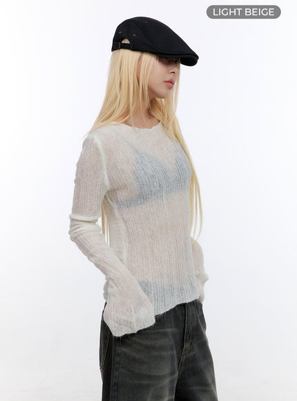 buckle-cut-out-knit-top-co422 / Light beige
