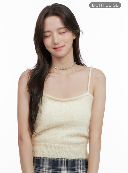 fuzzy-knit-cami-top-og409 / Light beige