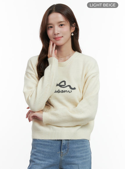 ribbon-graphic-knit-sweater-oo421 / Light beige