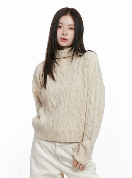 cable-knit-turtleneck-sweater-co503 / Light beige