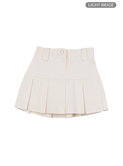 elastic-back-pleated-mini-skirt-co419 / Light beige