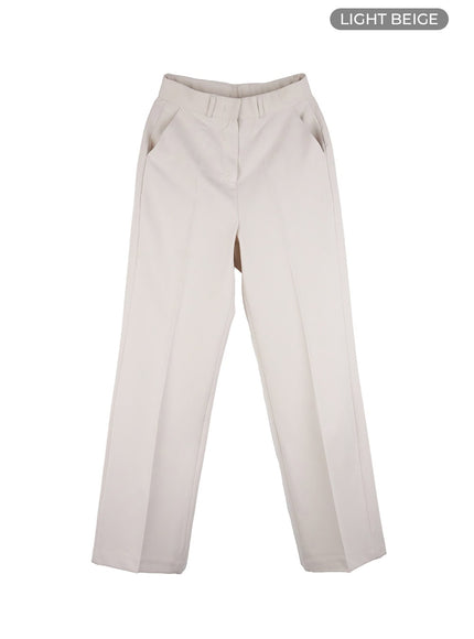 chic-waistband-straight-leg-pants-os411 / Light beige