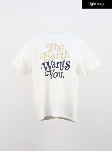 lettering-round-neck-tee-on320 / Light beige