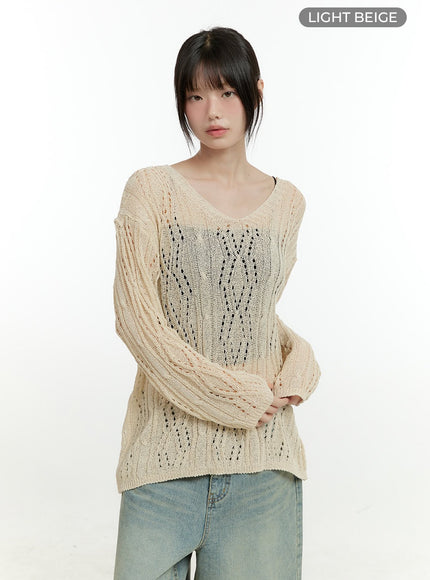 hollow-out-knit-sweater-cg401 / Light beige