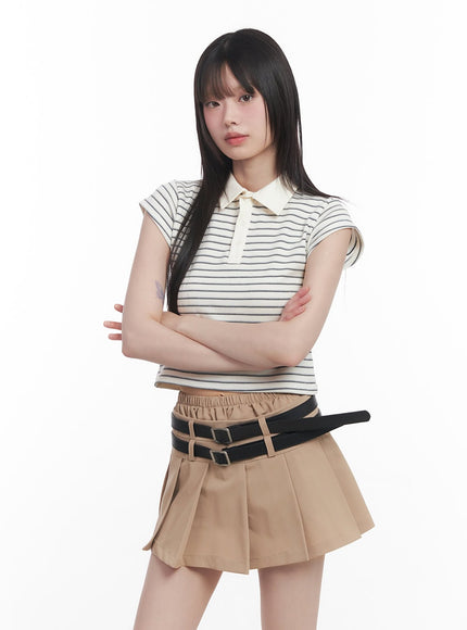 striped-crop-polo-shirt-cu506 / Light beige